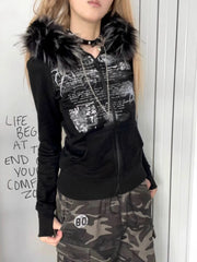 Gothic Fur Patchwork Hoodie