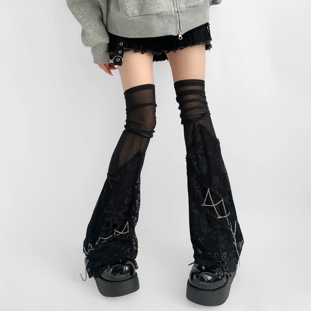 Gothic Skull Black Chain Lace Sock