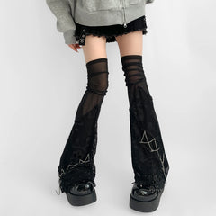 Gothic Skull Black Chain Lace Sock