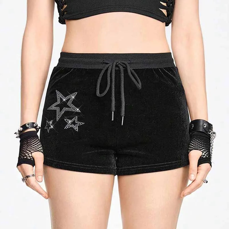 Velvet Rhinestone Drawstring Short
