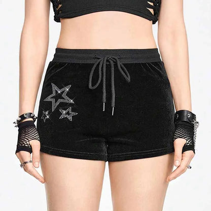 Velvet Rhinestone Drawstring Short