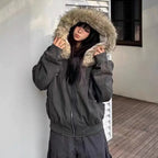 Hooded Stand Collar Plush Coat