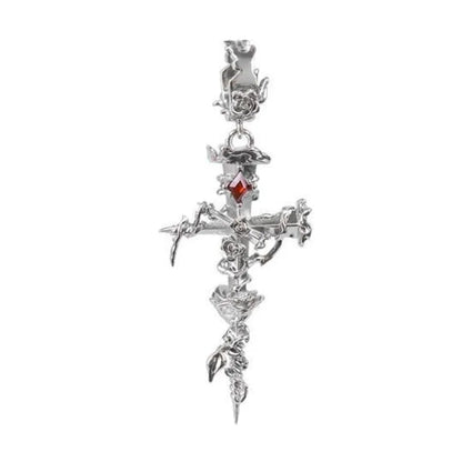 Gothic Red Crystal Lava Heart Pendant Earring