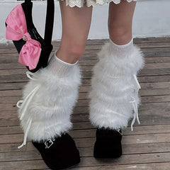 Gothic Bow Tie Rabbit Fur Leg Sock