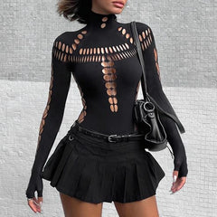 Hollow Out High Collar Bodycon Crop Top