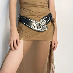 Rhinestone Gothic Flower Punk Metal Belt