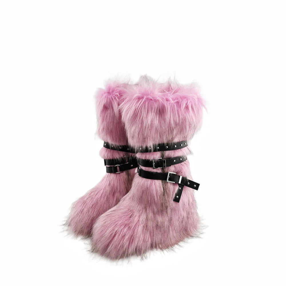 Faux Fur Wedge Platform Brown Gothic Winter Knee Boot