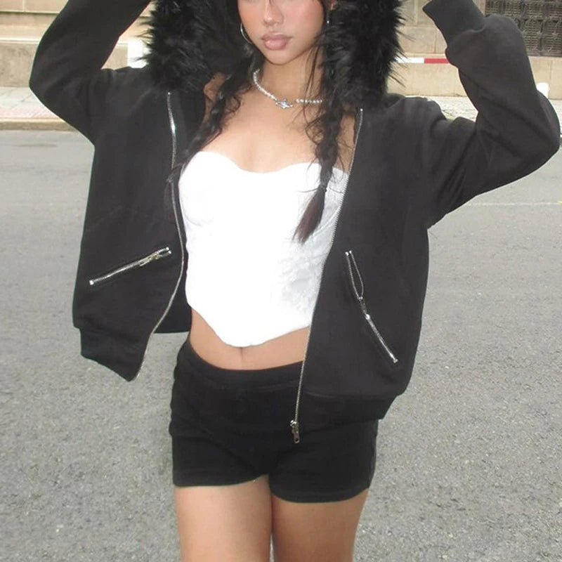 Faux Fur Collar Hooded Jacket Secondary image