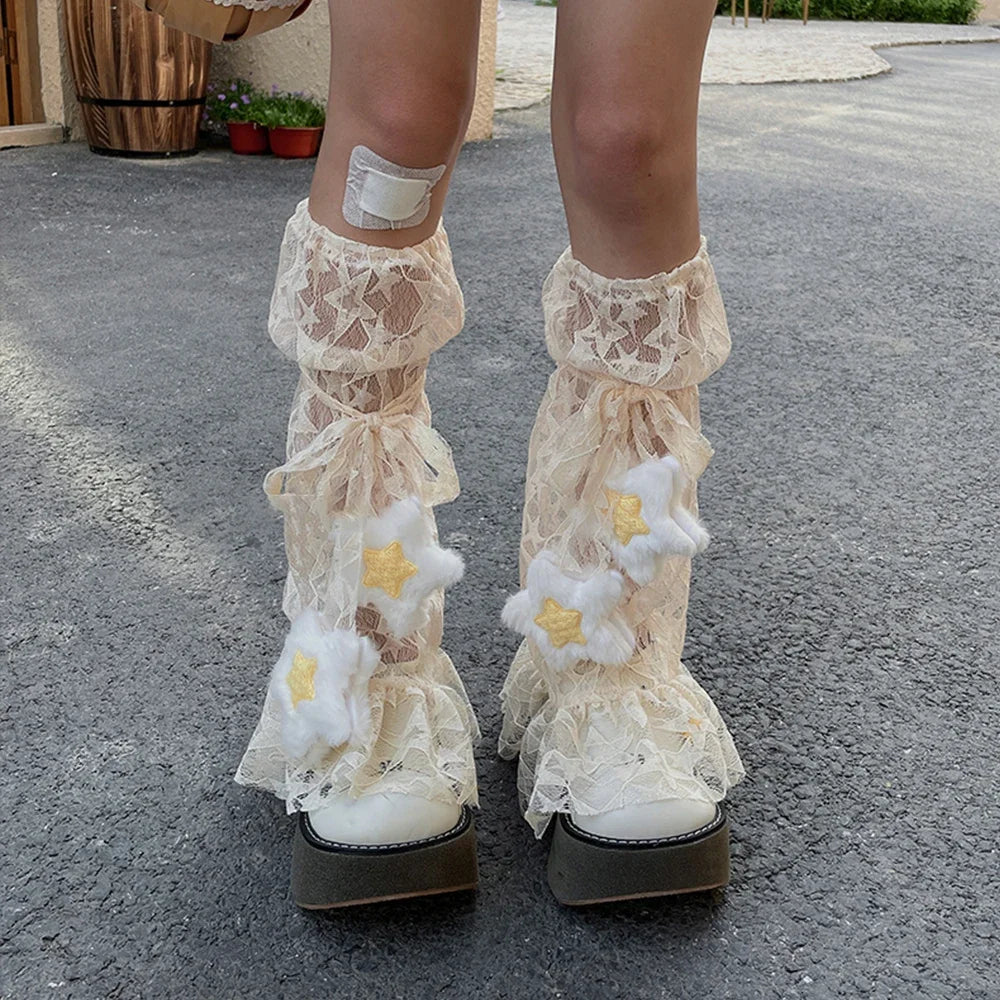 Gothic Lace Plush Star Leg Sock
