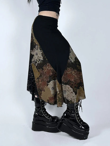 Floral Mesh Holiday Casual Skirt