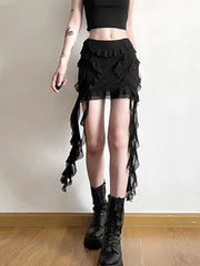 Mesh Patchwork Ruffled Mini Skirt