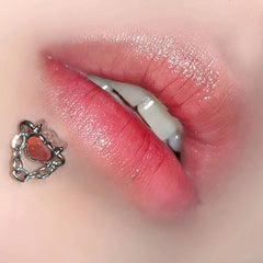 Zircon Love Heart Chain Stainless Steel Lip Stud