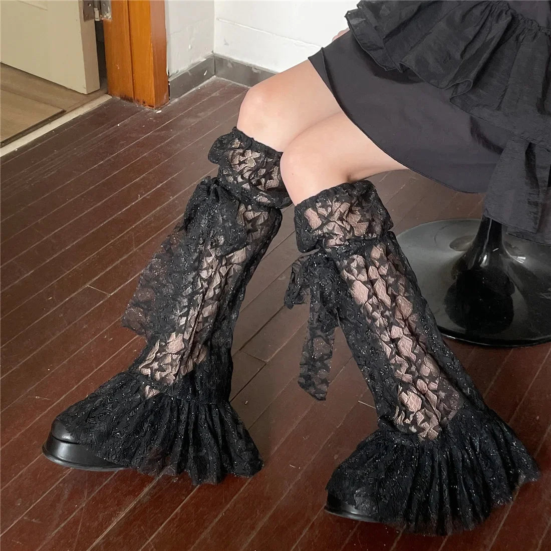 Gothic Lace Plush Star Leg Sock