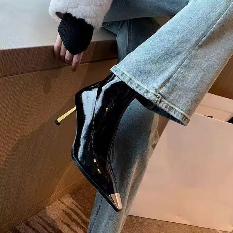 Star Style Gothic Metal Square Toe Ankle Boot