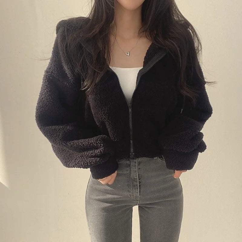 Lamb Fur Velvet Trim Coat Main image