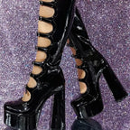 Platform Patent Leather Gothic Buckle High Boot