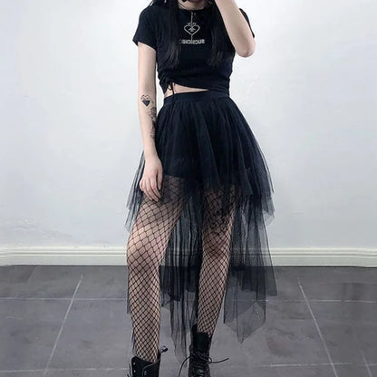 Black Tulle High Waist Midi Skirt