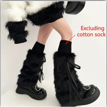 Gothic Black Fur Rabbit Sock