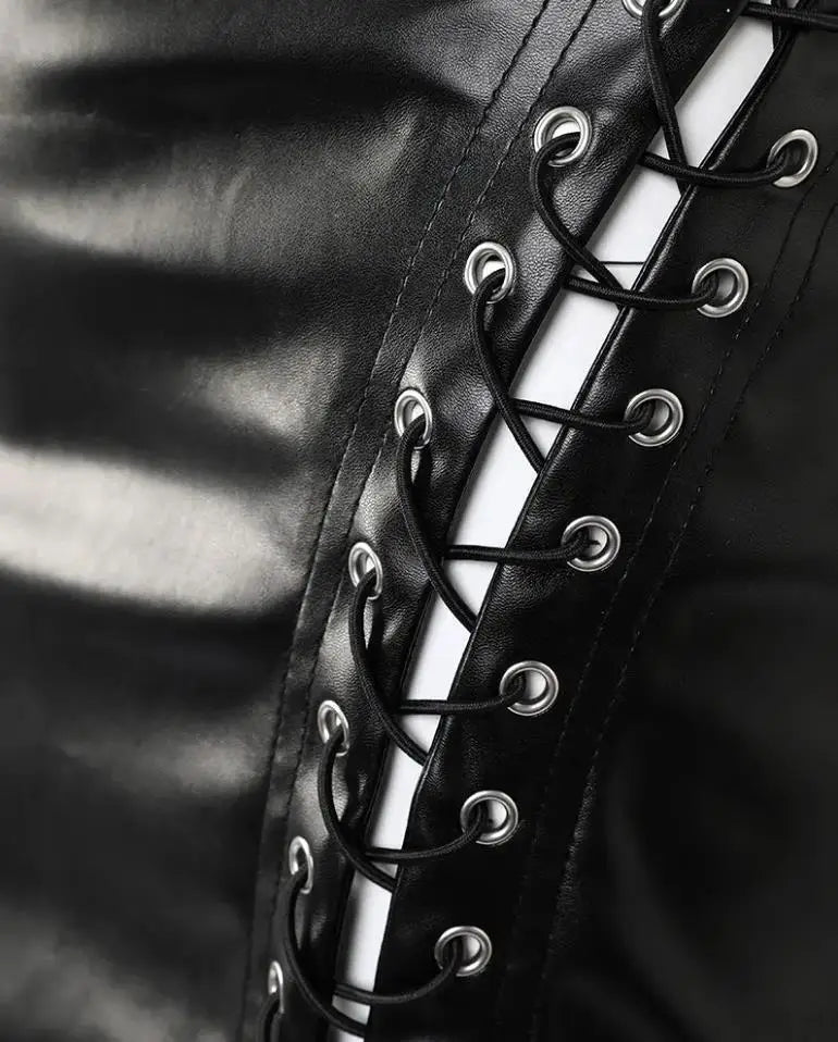 Eyelet Lace-Up Slim Mini Skirt