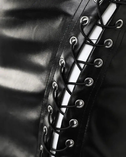 Eyelet Lace-Up Slim Mini Skirt