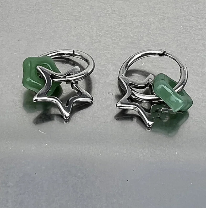 Punk Star Cross Silver Hollow Heart Earring