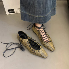 SUOJIALUN 2025 Spring Lace-Up Pointed Toe Casual Flat