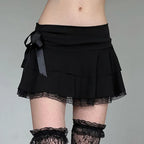 Lace Patchwork Bow A-line Skirt