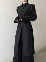 Unisex Black Split Hem Long Coat