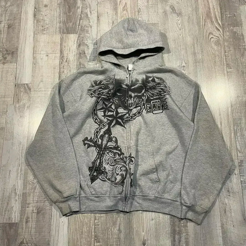 Gothic Skull Oversized Zipper Hoodie