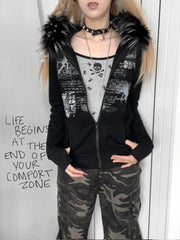 Gothic Fur Patchwork Hoodie