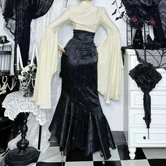 Slim Fit Gothic Blouse Long Sleeve