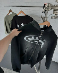 Gothic Vintage Print Zip Hoodie