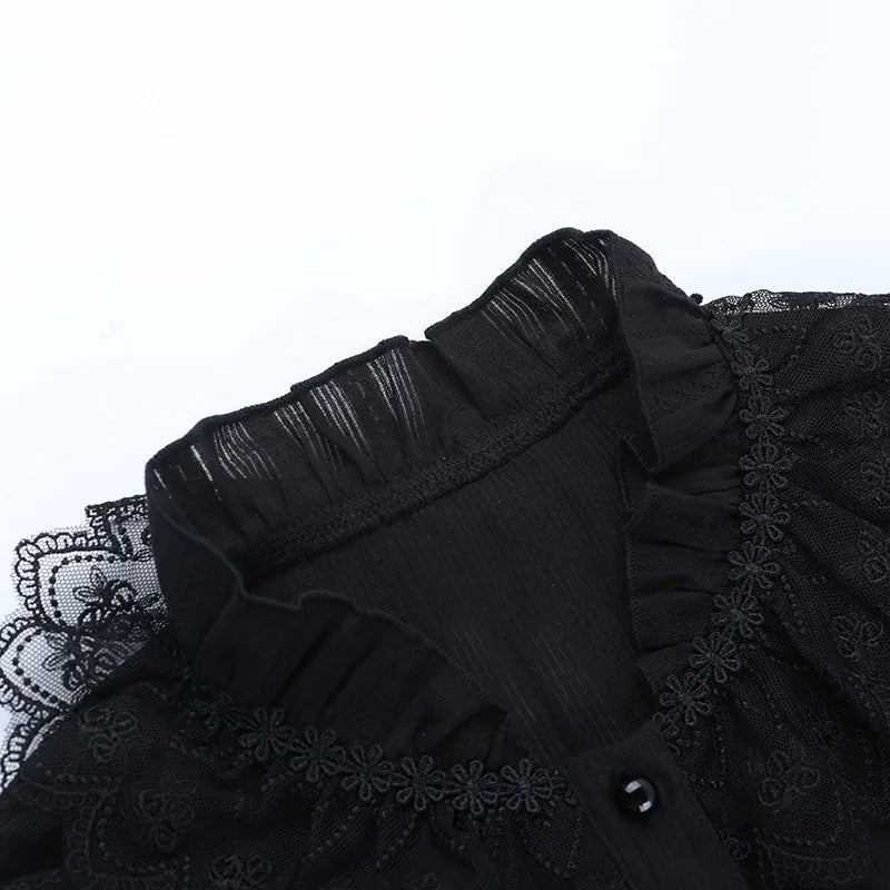 Textured Lace Trim Blouse