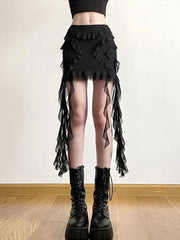 Mesh Patchwork Ruffled Mini Skirt