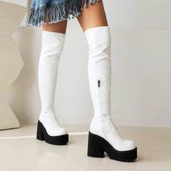 Punk Goth Over Knee High Block Heel Gothic Boot