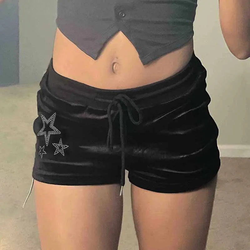 Velvet Rhinestone Drawstring Short