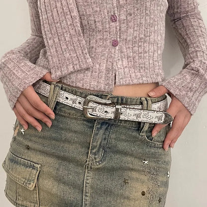 Y2K Gothic White Jeans Waist Belt