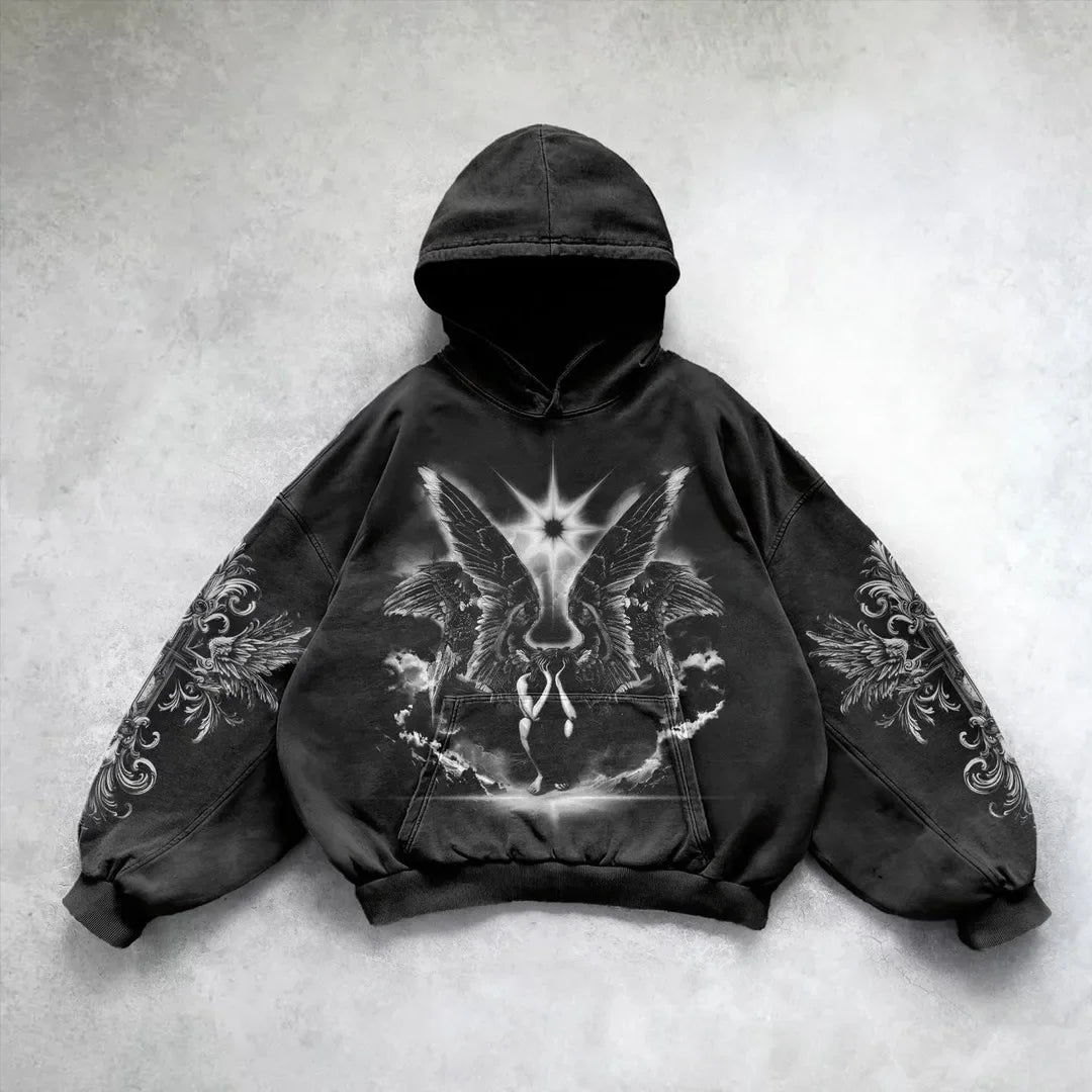 Gothic Punk Print Oversized Hoodie