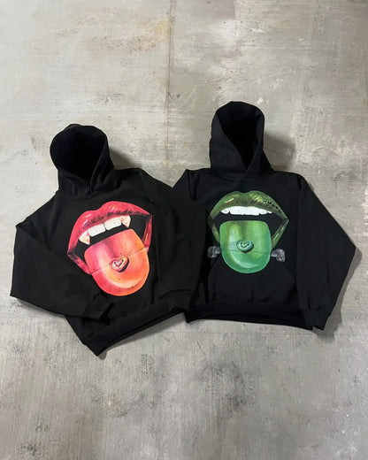 Gothic Lips Graphic Pullover Hoodie