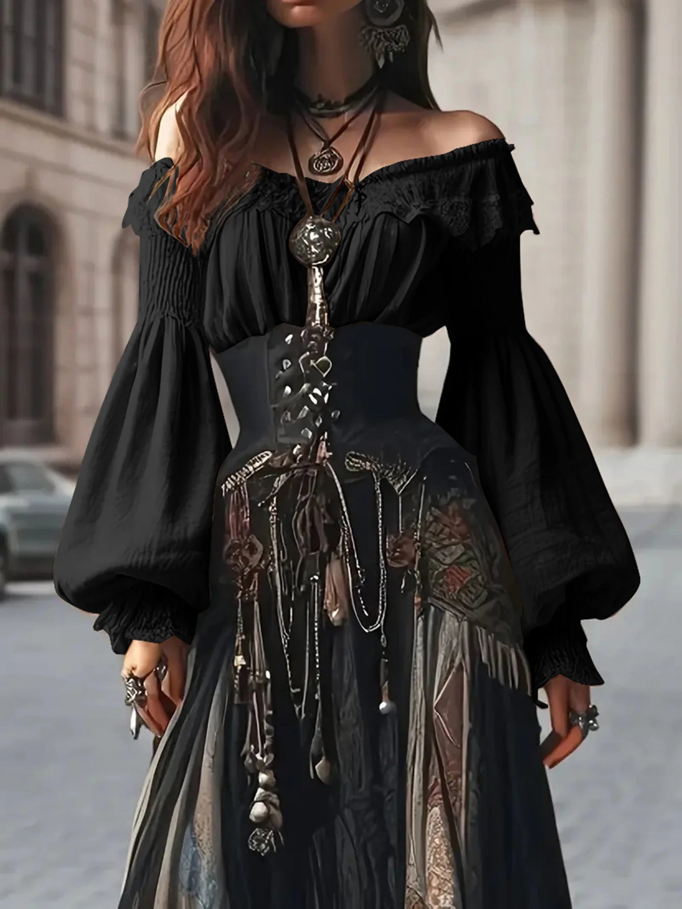 Off-Shoulder Lantern Sleeve Blouse Main image