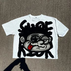 Face Pattern Print Oversized Cotton T-shirt