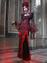 Gothic Red Black Rose Lace Blouse