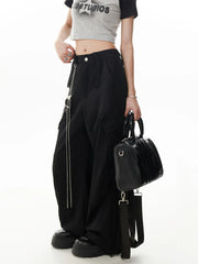 Grey Gothic Y2K Cargo Parachute Pant