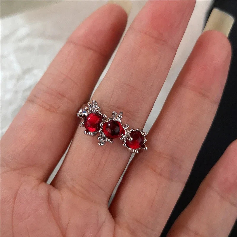 Y2K Gothic Animal Spider Red Crystal Ring