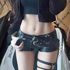 Vintage Belted PU Shorts