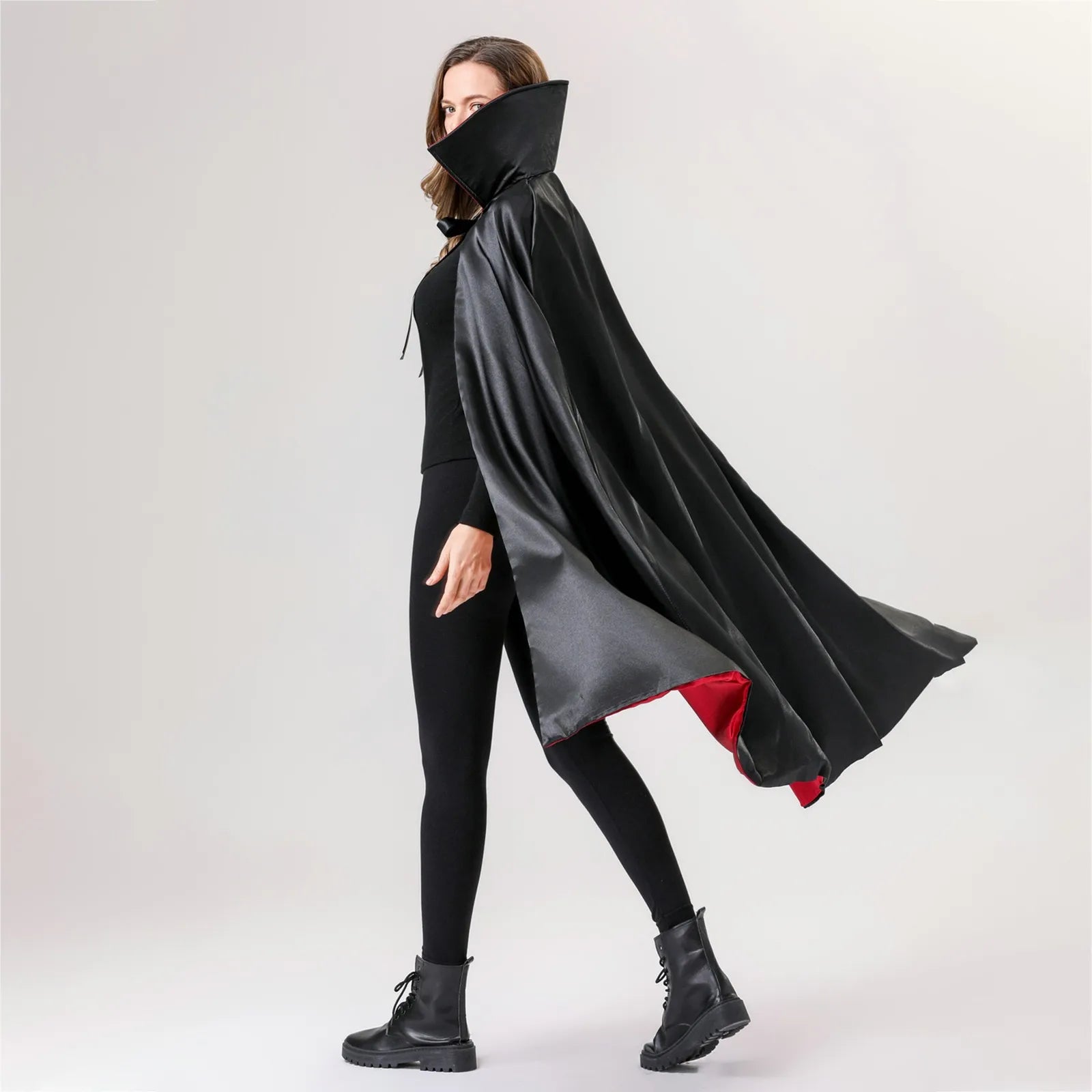 Lace-Up Stand Collar Cloak