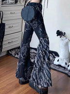 Punk Gothic Black Print Flare Pant