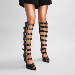 Summer Zipper Buckle Peep Toe Gothic Boot