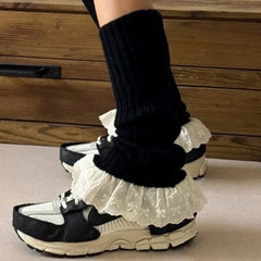 Gothic Lace Bow Knit Winter Sock