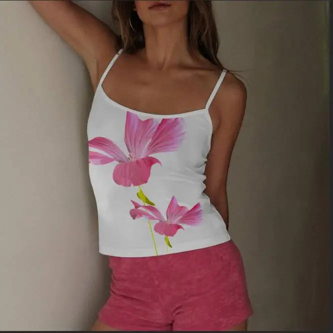 Sexy Lace Flower Print See-Through Crop Top